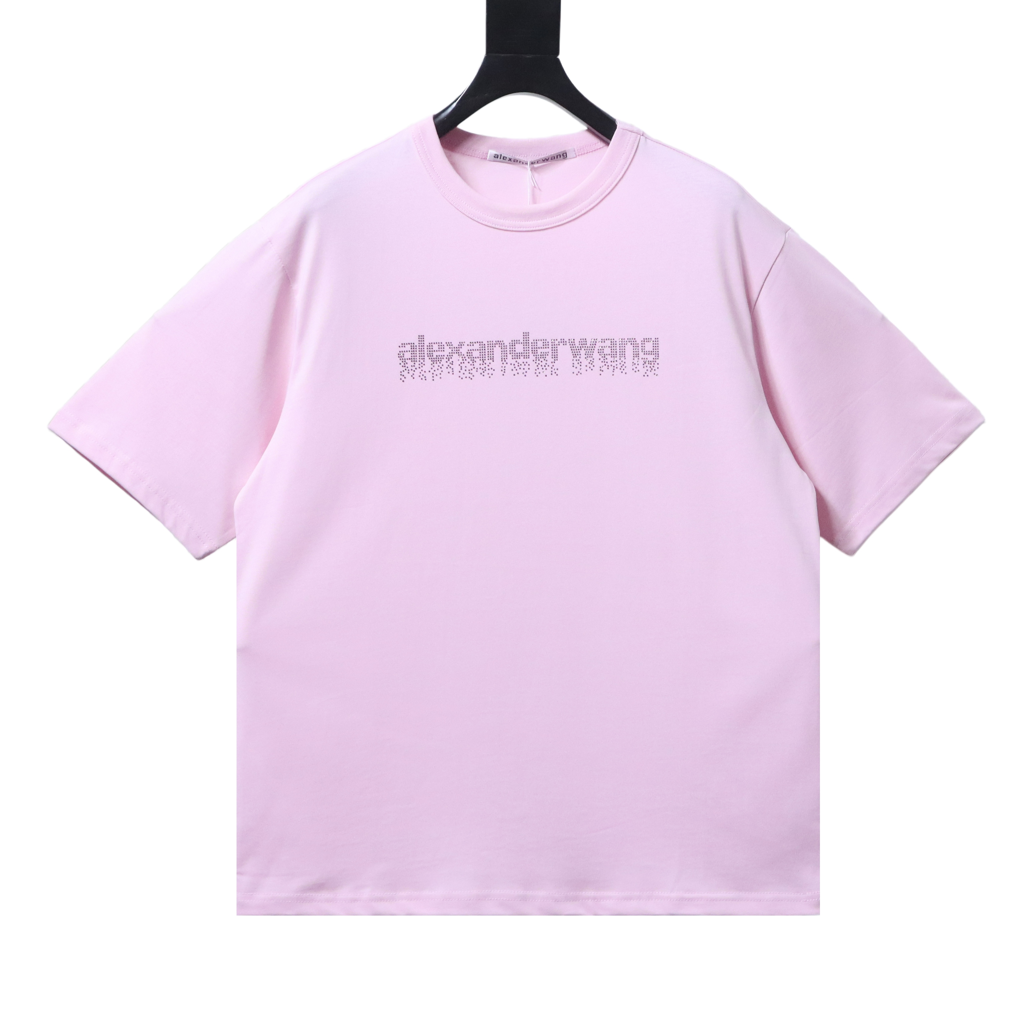Alexander Wang 26SS Crystal Letter Pink Short Sleeve T-Shirt