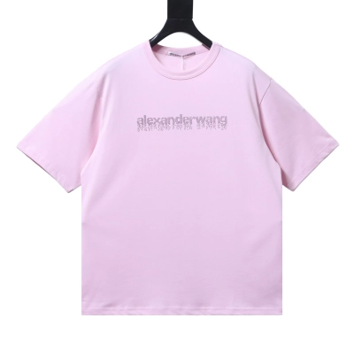 Alexander Wang 26SS Crystal Letter Pink Short Sleeve T-Shirt 01