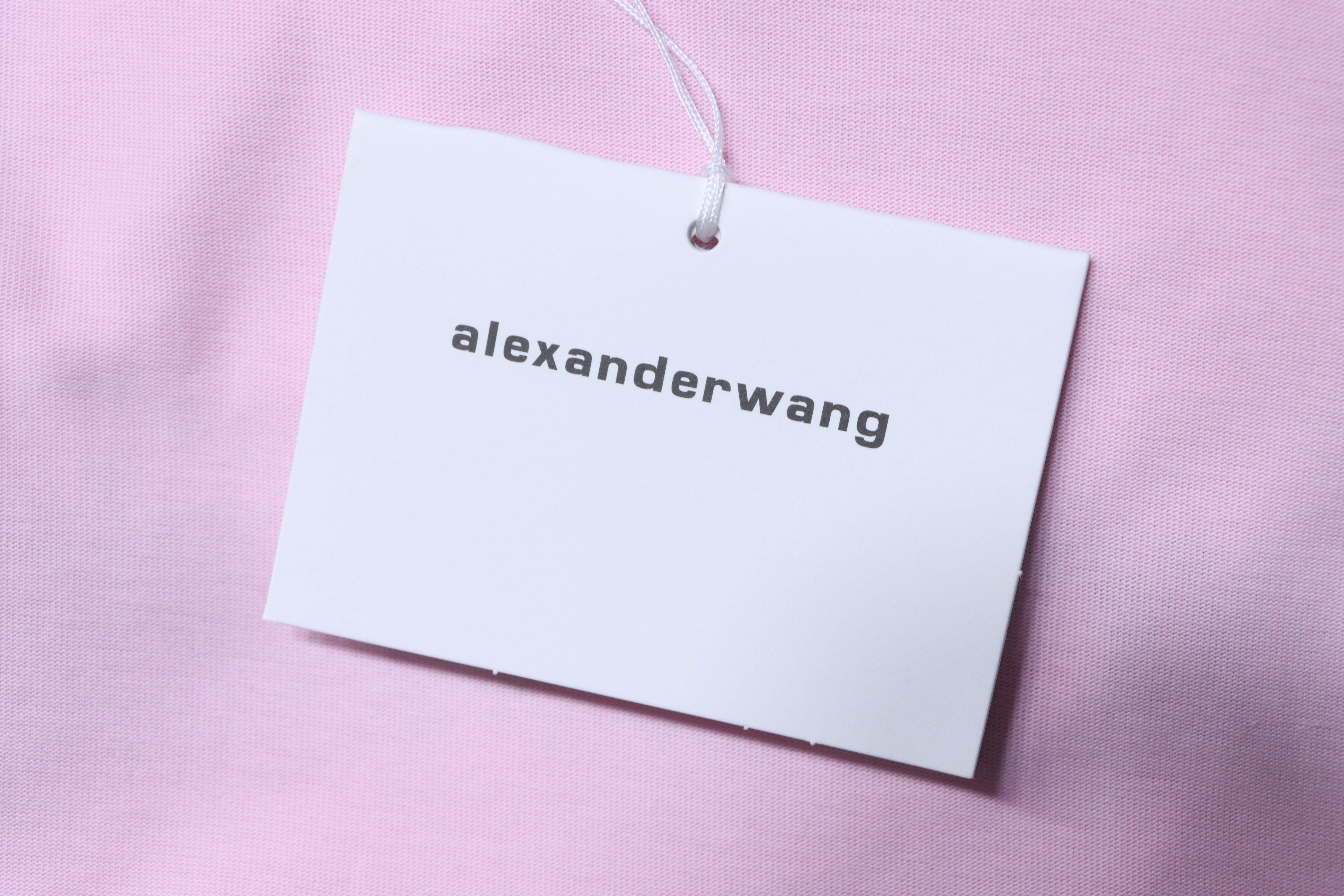 Alexander Wang 26SS Crystal Letter Pink Short Sleeve T-Shirt