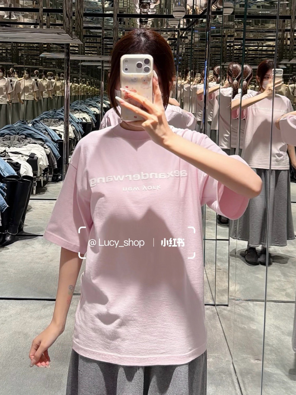 Alexander Wang 26SS Foam Letter Pink Short Sleeve T-Shirt