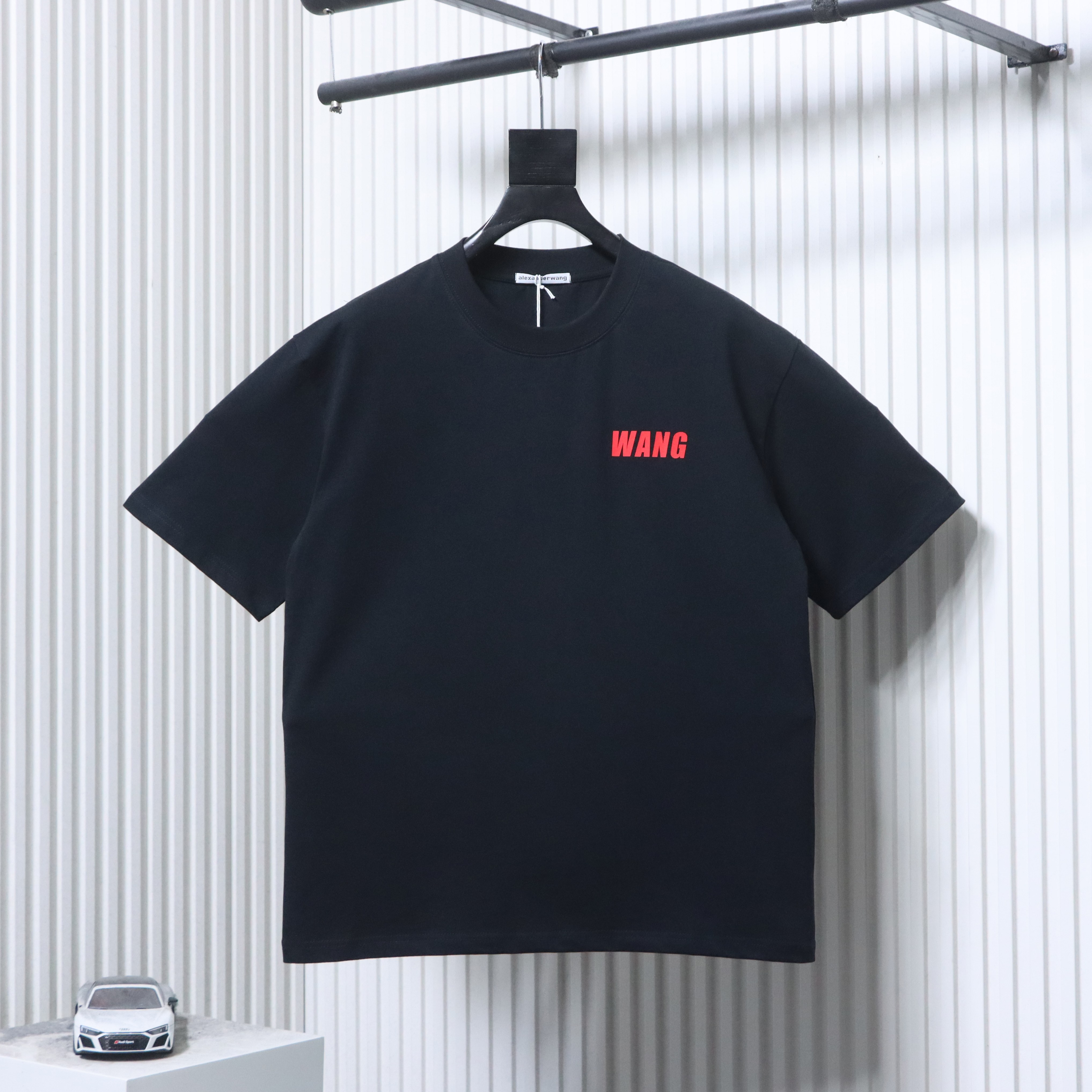 Alexander Wang 26SS Red Letter Black Short Sleeve T-Shirt