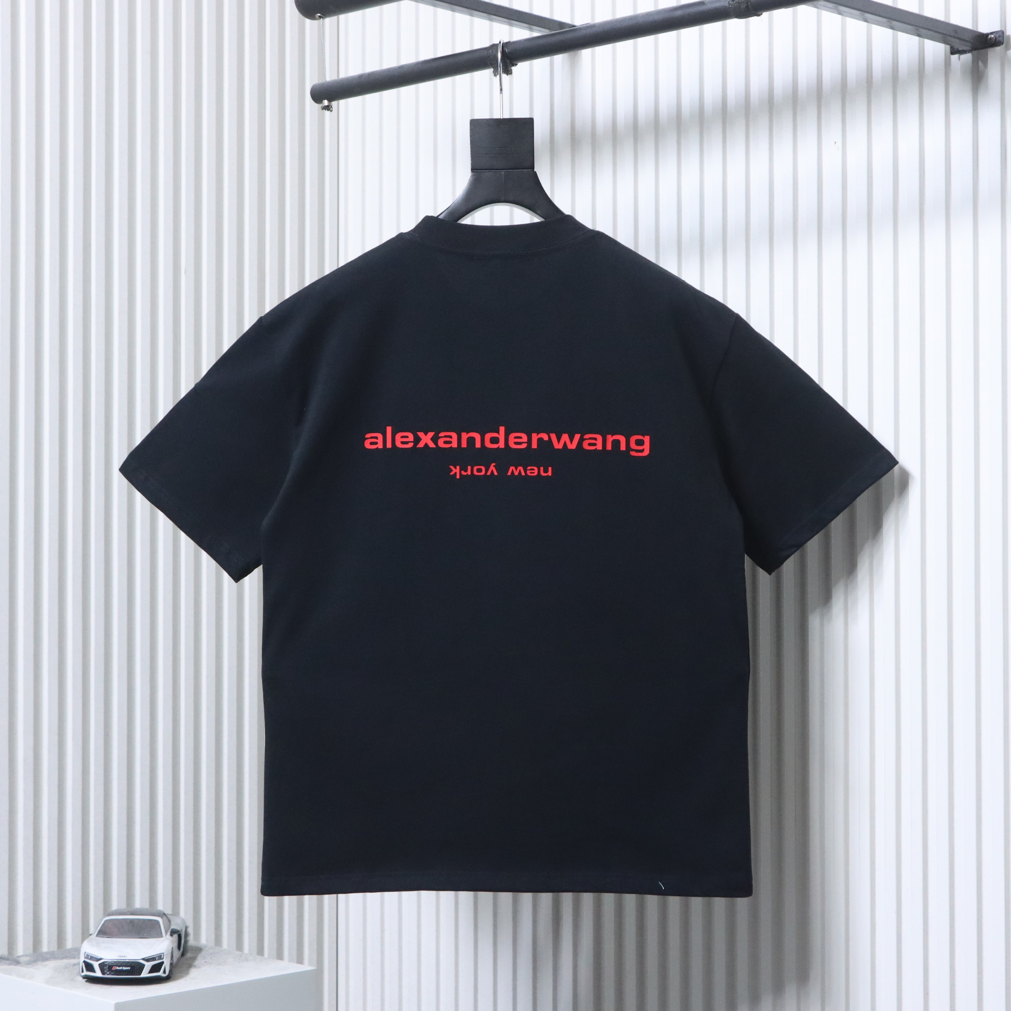 Alexander Wang 26SS Red Letter Black Short Sleeve T-Shirt