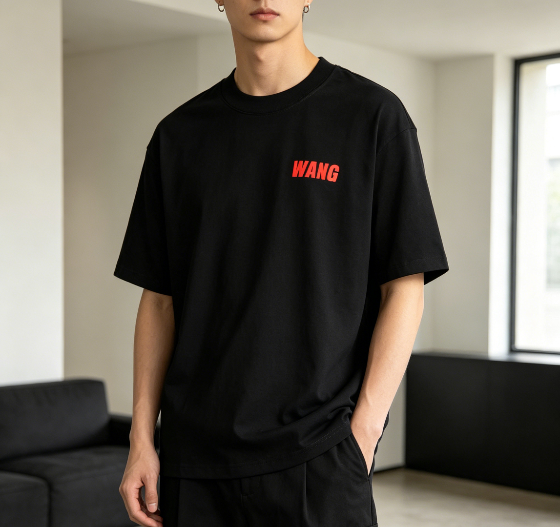 Alexander Wang 26SS Red Letter Black Short Sleeve T-Shirt