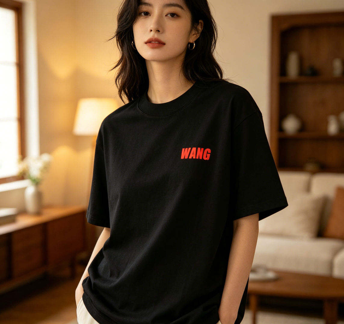Alexander Wang 26SS Red Letter Black Short Sleeve T-Shirt