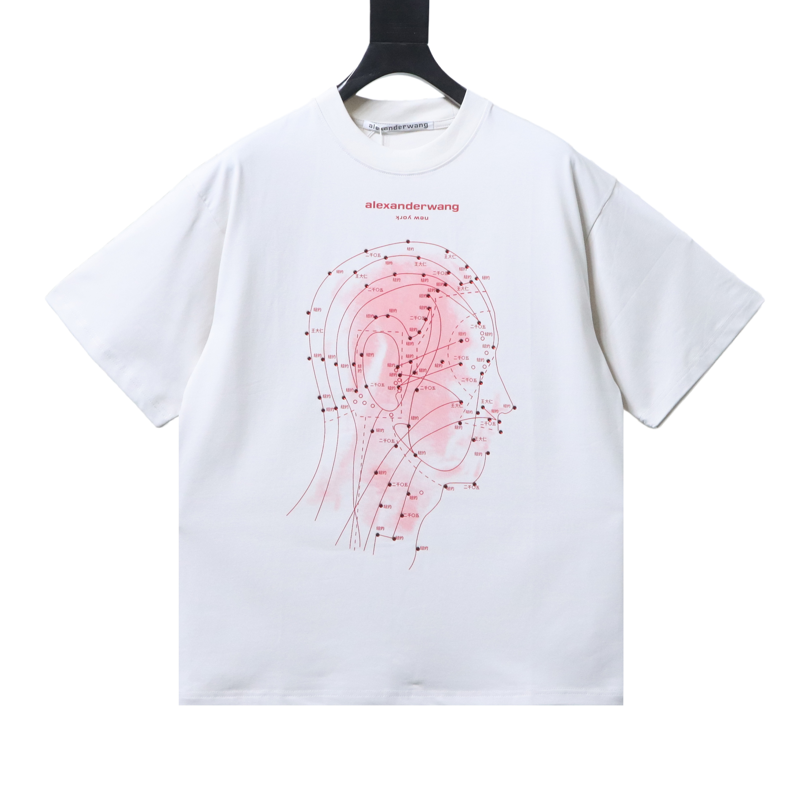 Alexander Wang AW Logo Crystal Letter Human Head Graphic Print Short Sleeve T-Shirt