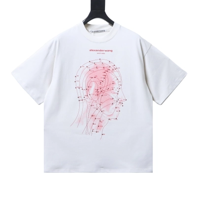 Alexander Wang AW Logo Crystal Letter Human Head Graphic Print Short Sleeve T-Shirt 01
