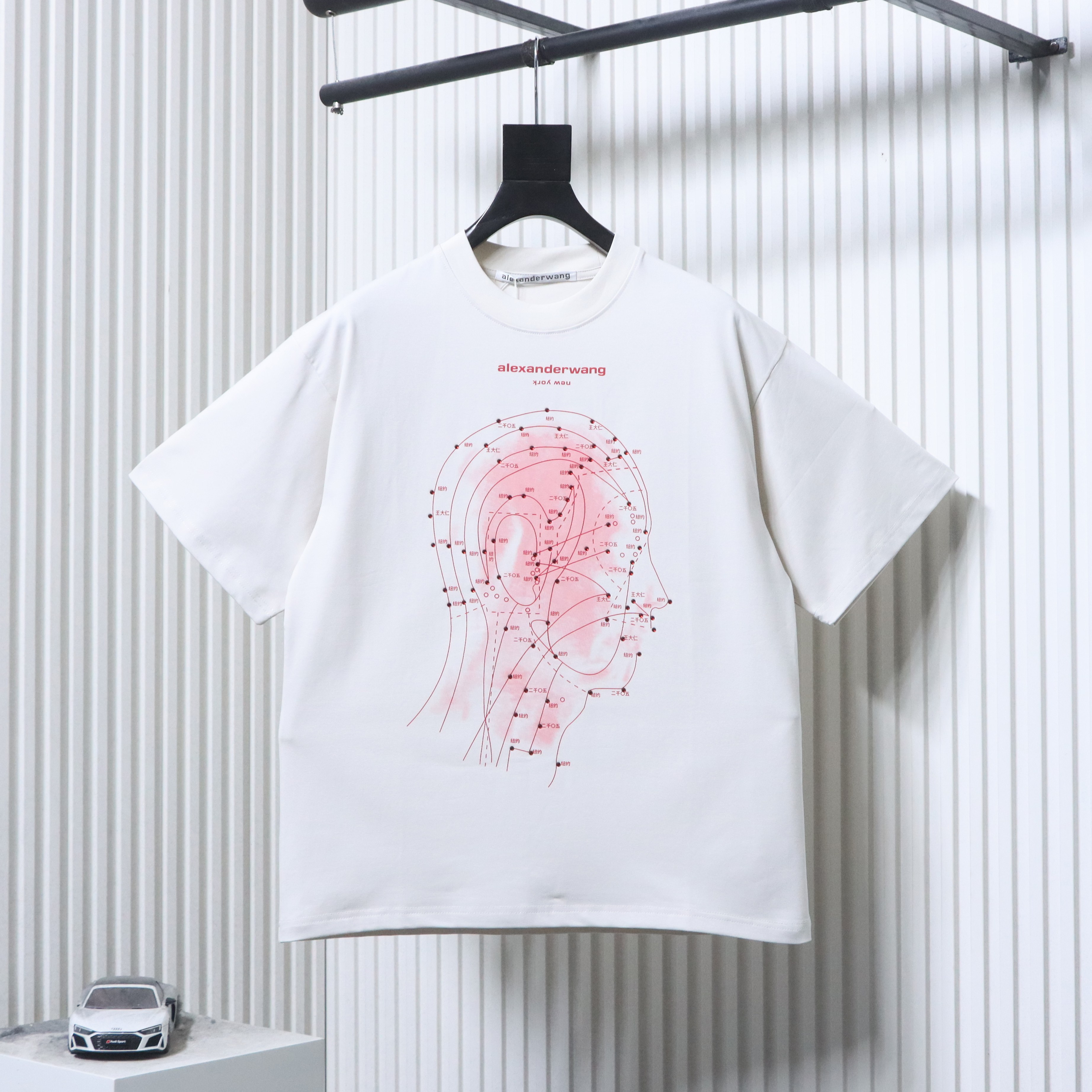 Alexander Wang AW Logo Crystal Letter Human Head Graphic Print Short Sleeve T-Shirt