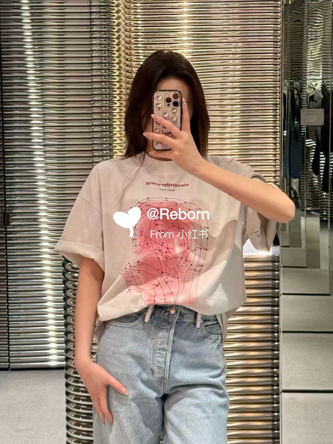 Alexander Wang AW Logo Crystal Letter Human Head Graphic Print Short Sleeve T-Shirt