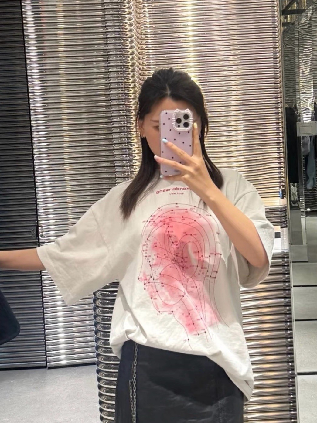 Alexander Wang AW Logo Crystal Letter Human Head Graphic Print Short Sleeve T-Shirt