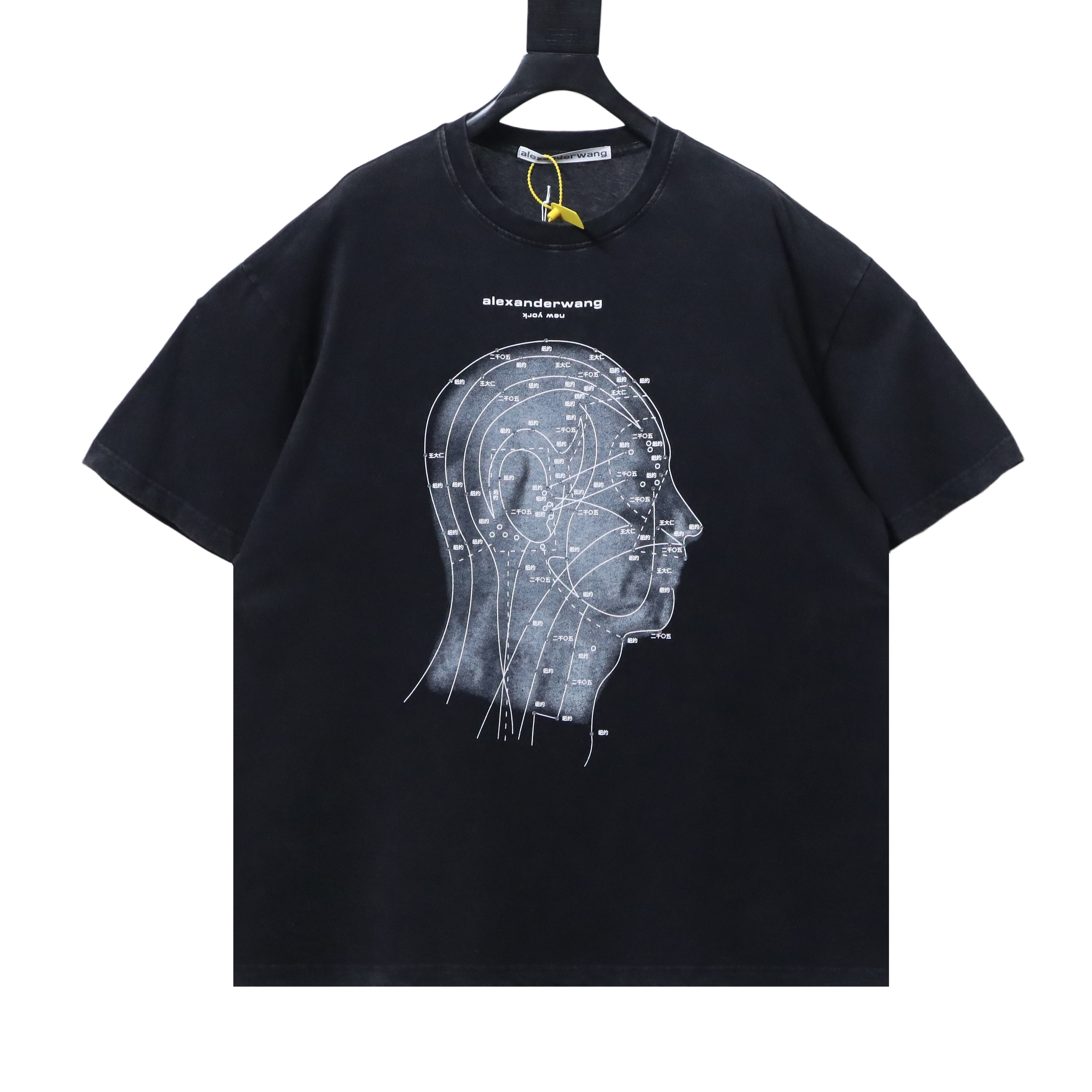 Alexander Wang AW Logo Crystal Letter Human Head Graphic Print Short Sleeve T-Shirt