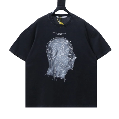 Alexander Wang AW Logo Crystal Letter Human Head Graphic Print Short Sleeve T-Shirt 01