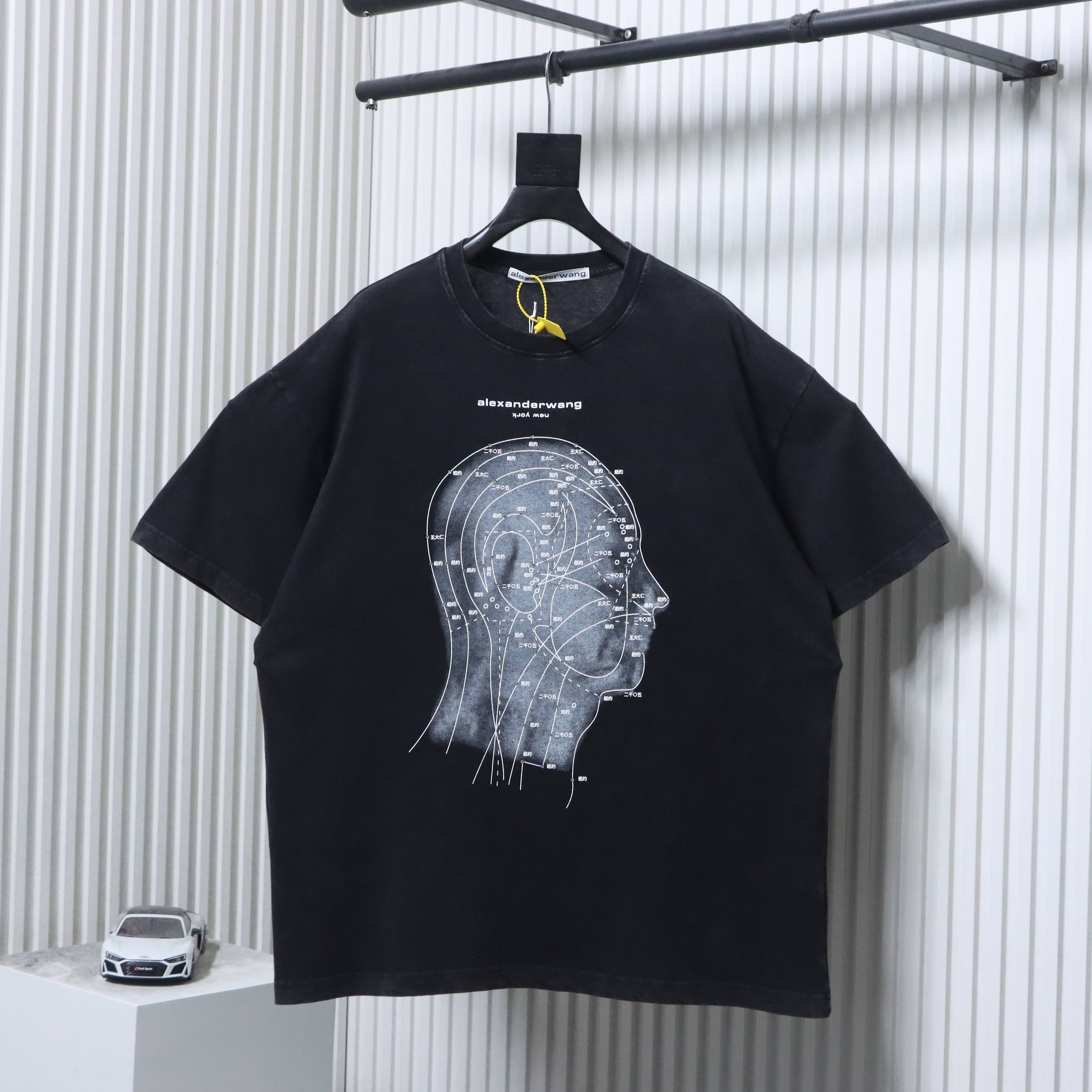 Alexander Wang AW Logo Crystal Letter Human Head Graphic Print Short Sleeve T-Shirt