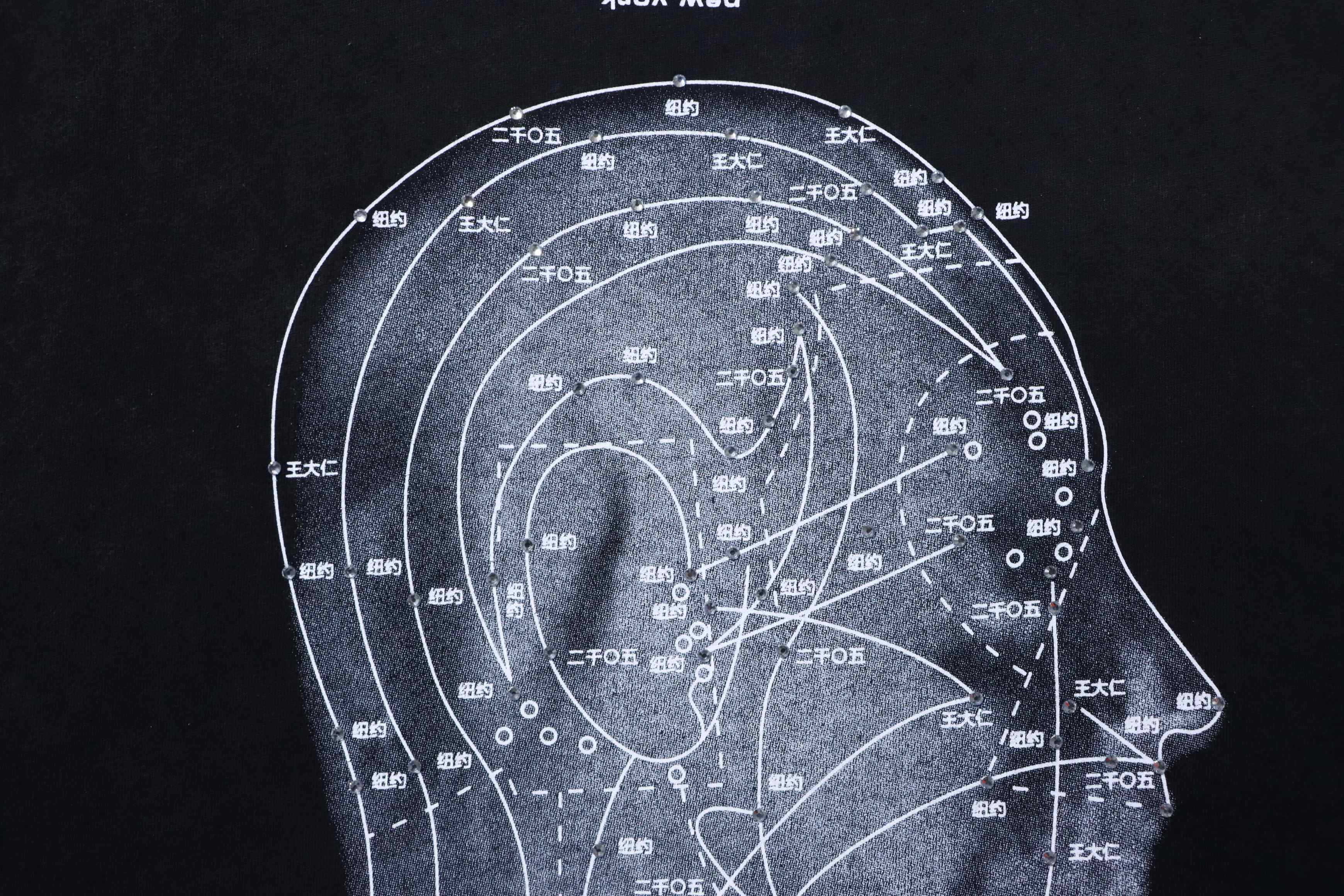 Alexander Wang AW Logo Crystal Letter Human Head Graphic Print Short Sleeve T-Shirt