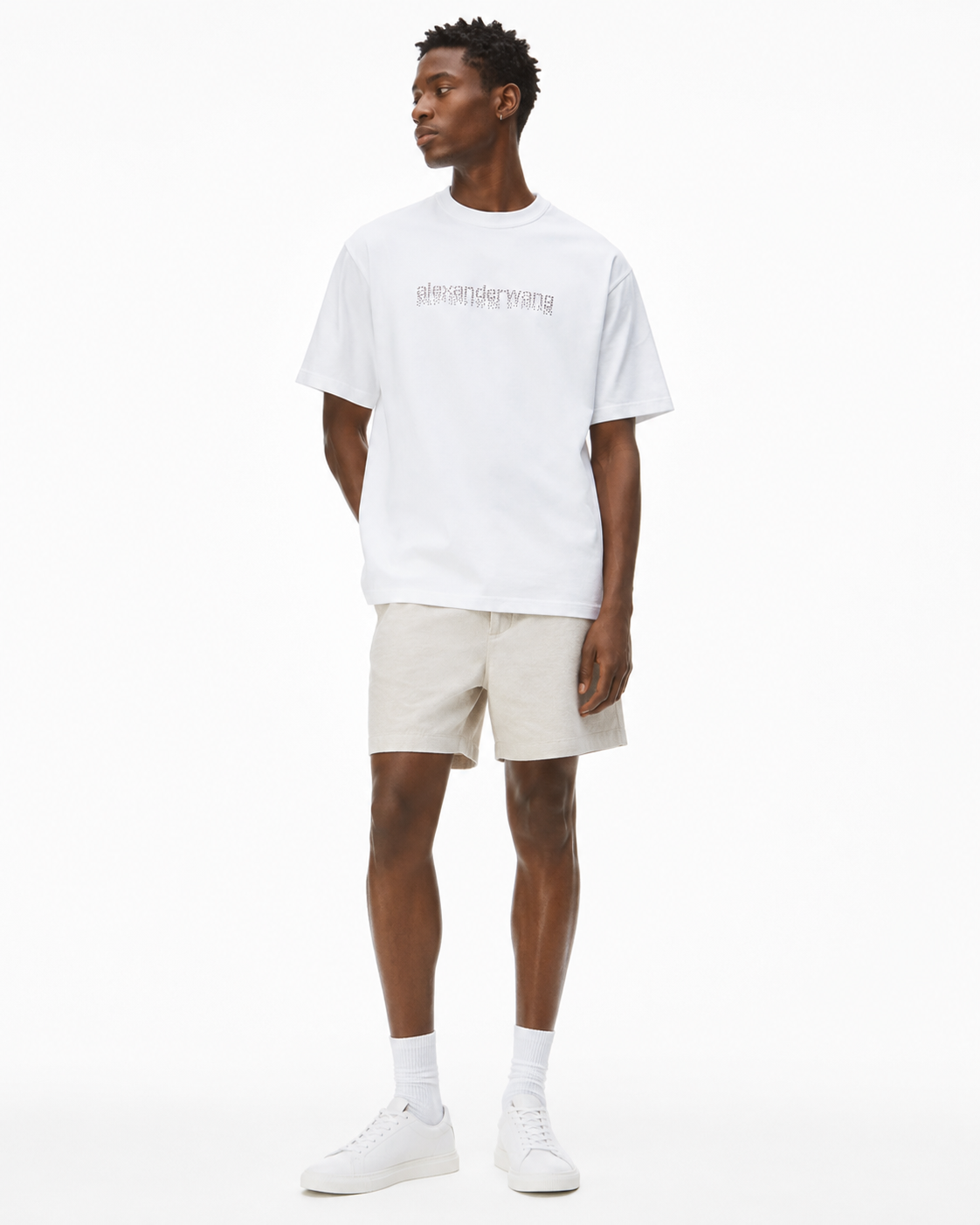 Alexander Wang 26SS Crystal Letter White Short Sleeve T-Shirt
