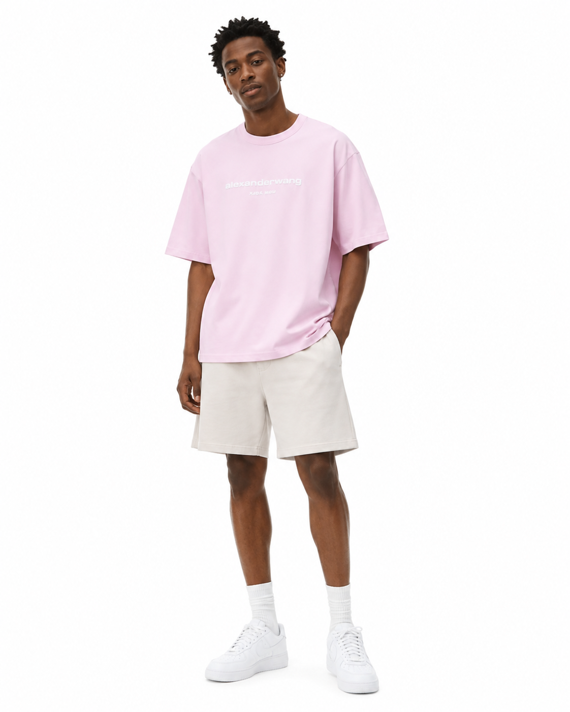 Alexander Wang 26SS Foam Letter Pink Short Sleeve T-Shirt