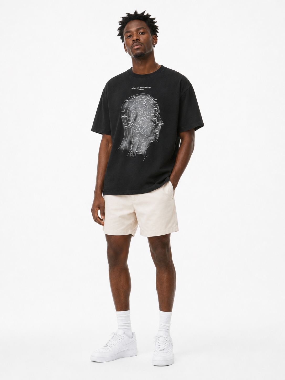 Alexander Wang AW Logo Crystal Letter Human Head Graphic Print Short Sleeve T-Shirt