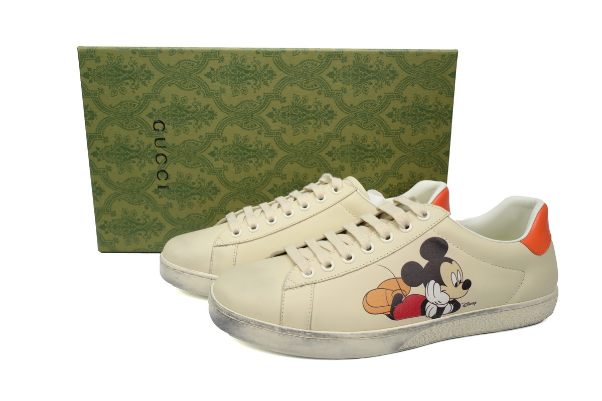 Beige Rat Year Limited GUCCI ACE E Disney Mickey Print Fashion Sneaker