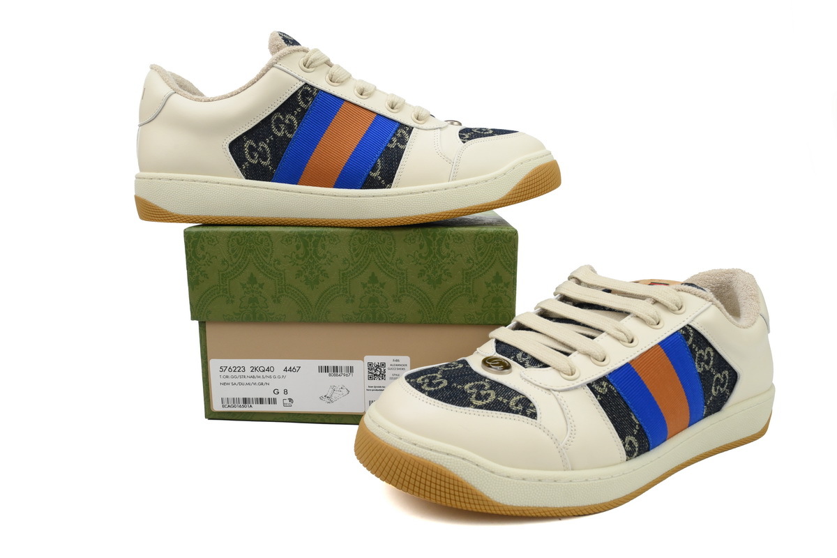 Denim Cream White Gucci Screener Low-top Lace-up Fashion Sneakers Gucci Cowboy Rice White