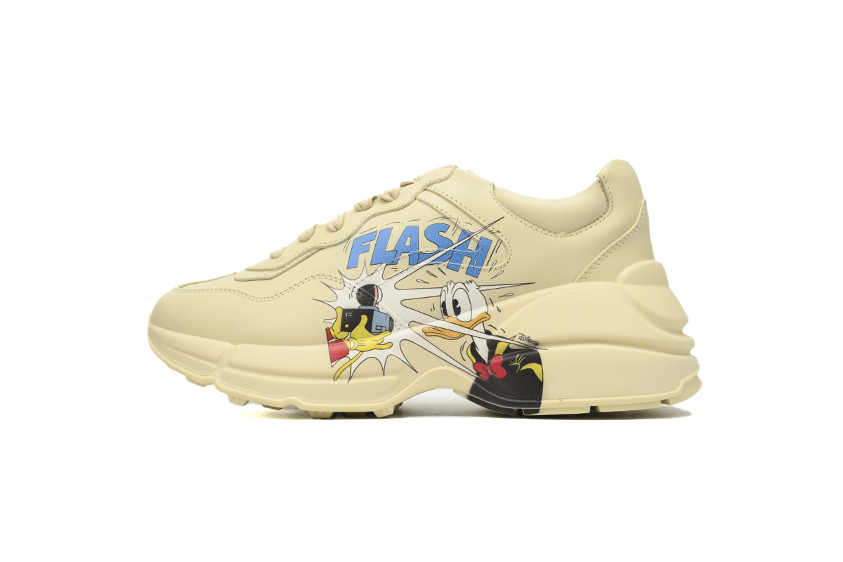 Disney x Gucci Rhyton Leather Donald Duck Print Round Toe Lace-up Sneaker
