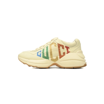 Double G Glitter Print Gucci Rhyton Leather Round Toe Lace-up Sneaker 01