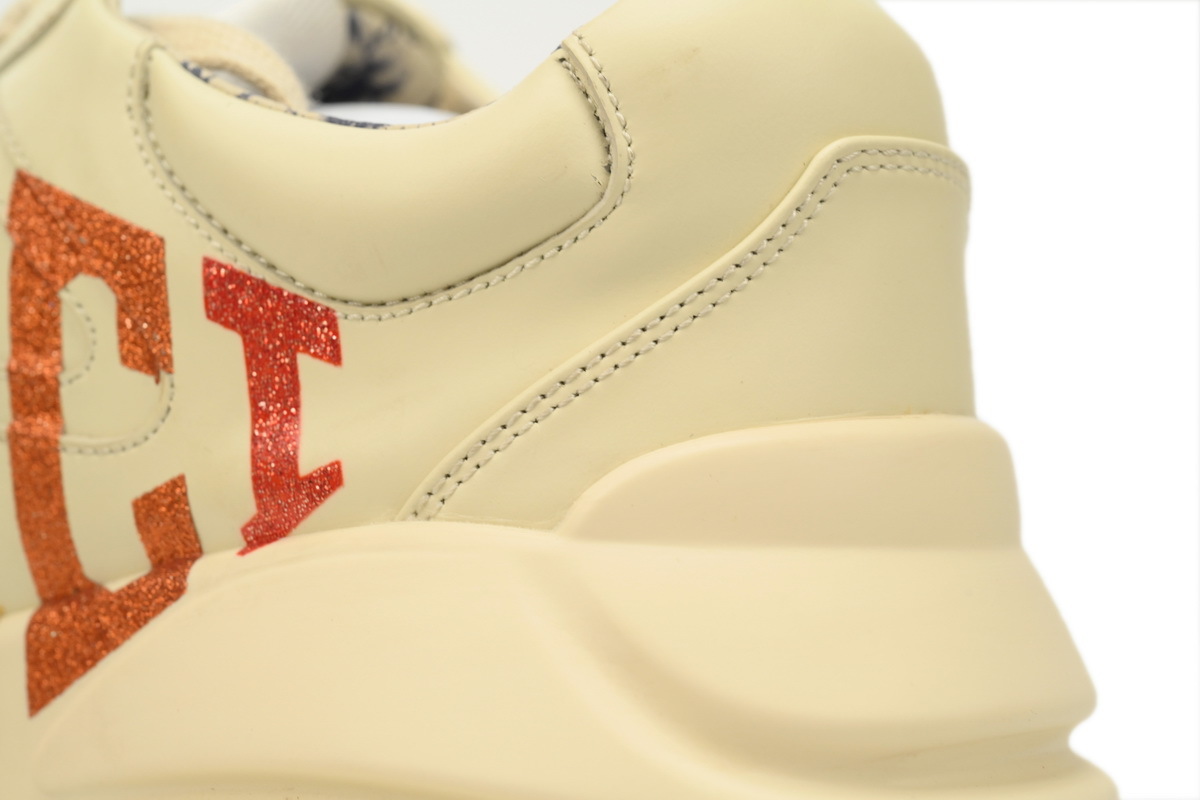 Double G Glitter Print Gucci Rhyton Leather Round Toe Lace-up Sneaker