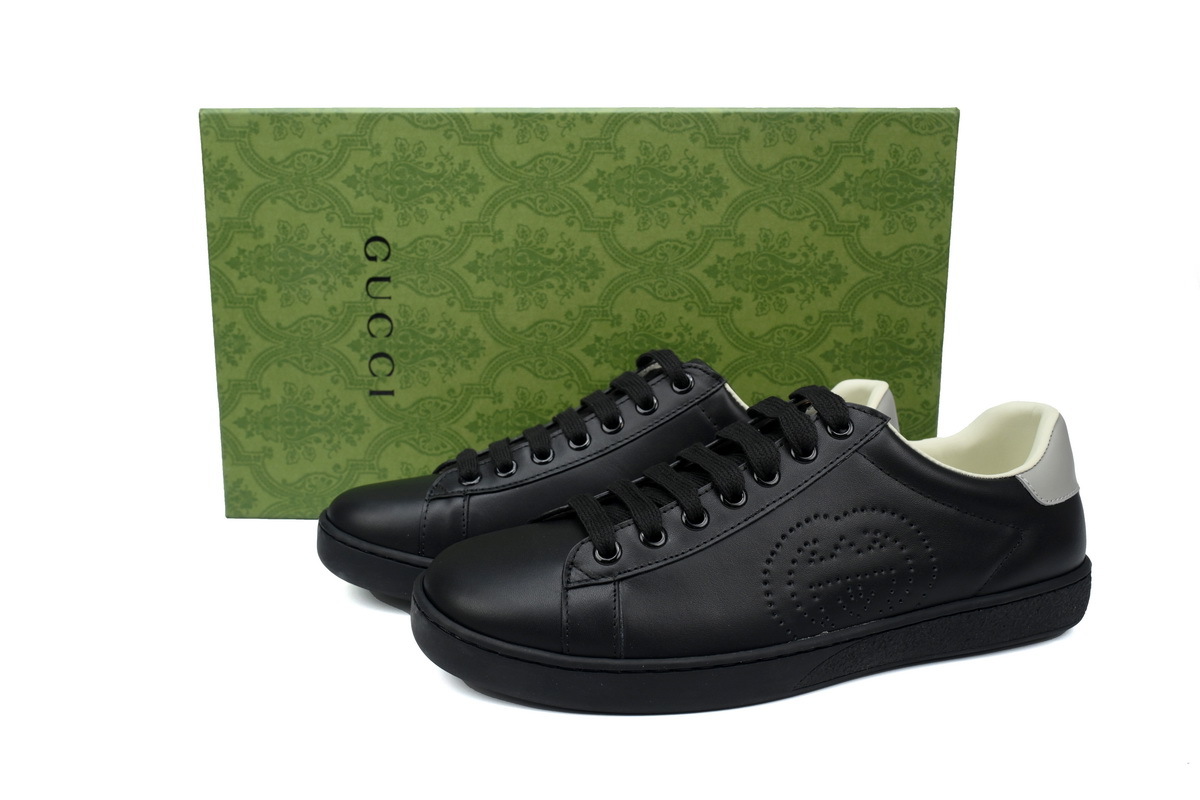 Grey Black Perforated GUCCI ACE E Interlocking G Casual Fashion Sneaker