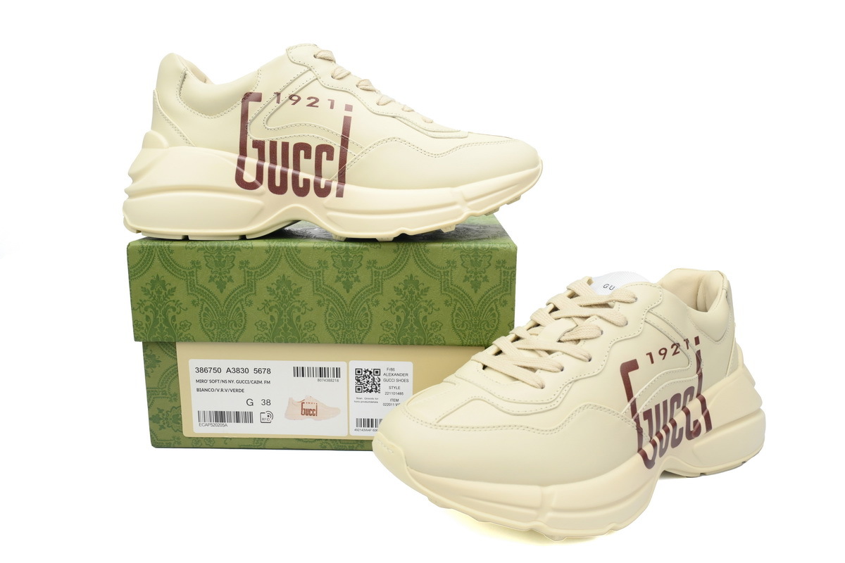 Gucci 1921 Print Rhyton Leather Round Toe Lace-up Sneaker