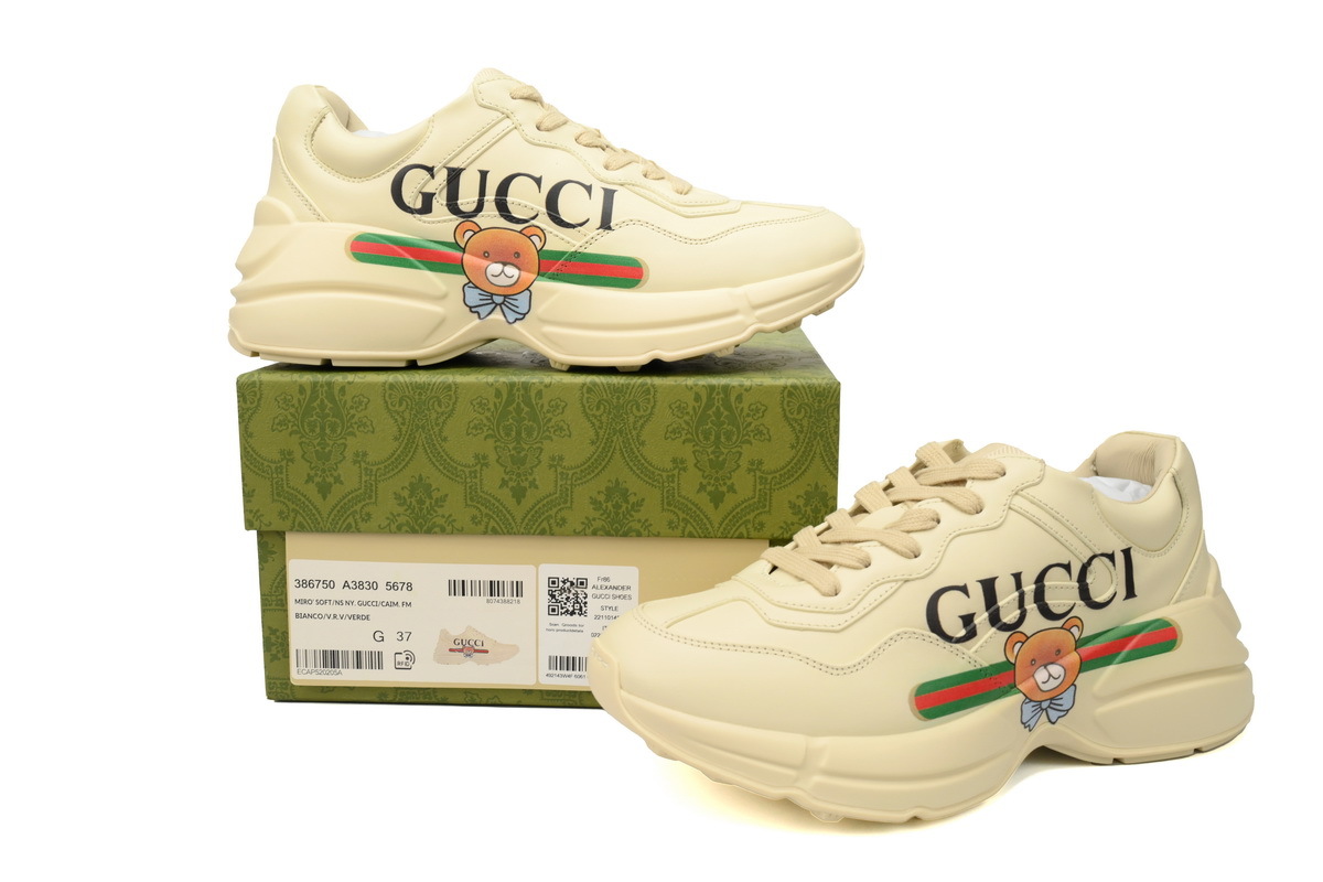 Kai x Gucci Rhyton Bear Print Round Toe Lace-up Sneaker