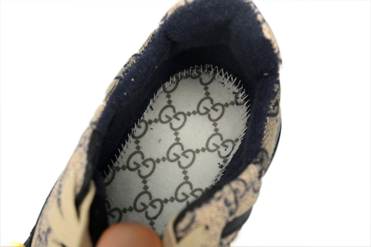 Monogram Blue Gucci Rhyton Fabric Synthetic Leather Classic Timeless Round Toe Lace-up Sneaker