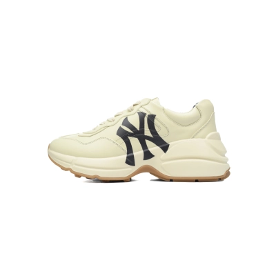 NY Beige Gucci Rhyton Leather Round Toe Lace-up Sneaker 01