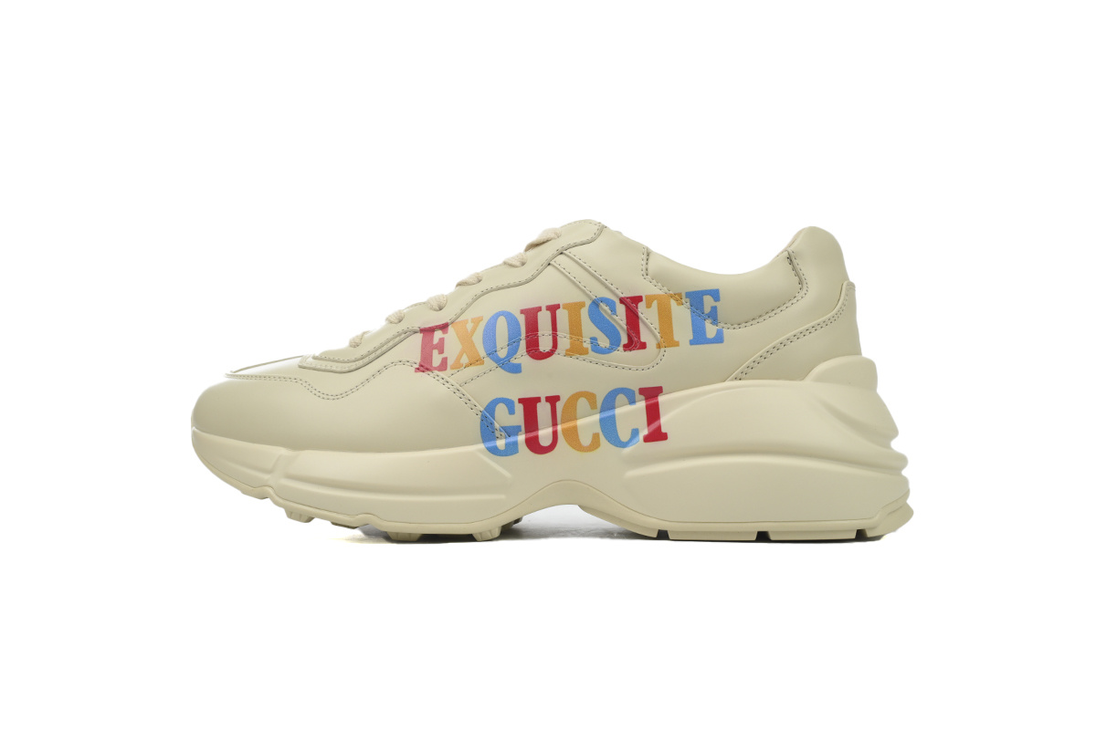 Printed Beige Gucci Rhyton Leather Round Toe Lace-up Sneaker