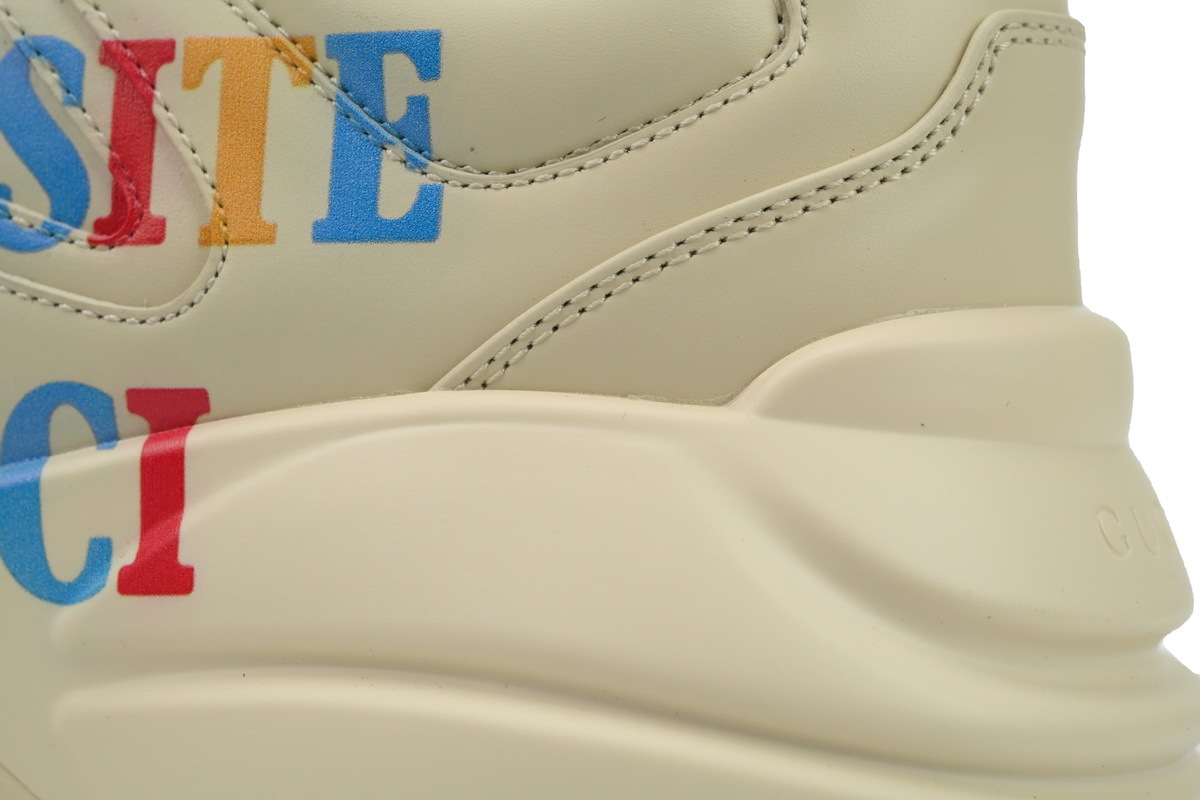 Printed Beige Gucci Rhyton Leather Round Toe Lace-up Sneaker