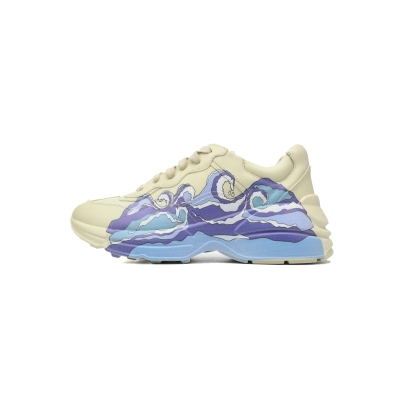 Printed Black Blue Gucci Rhyton Wavy Print Platform Round Toe Lace-up Sneaker 01
