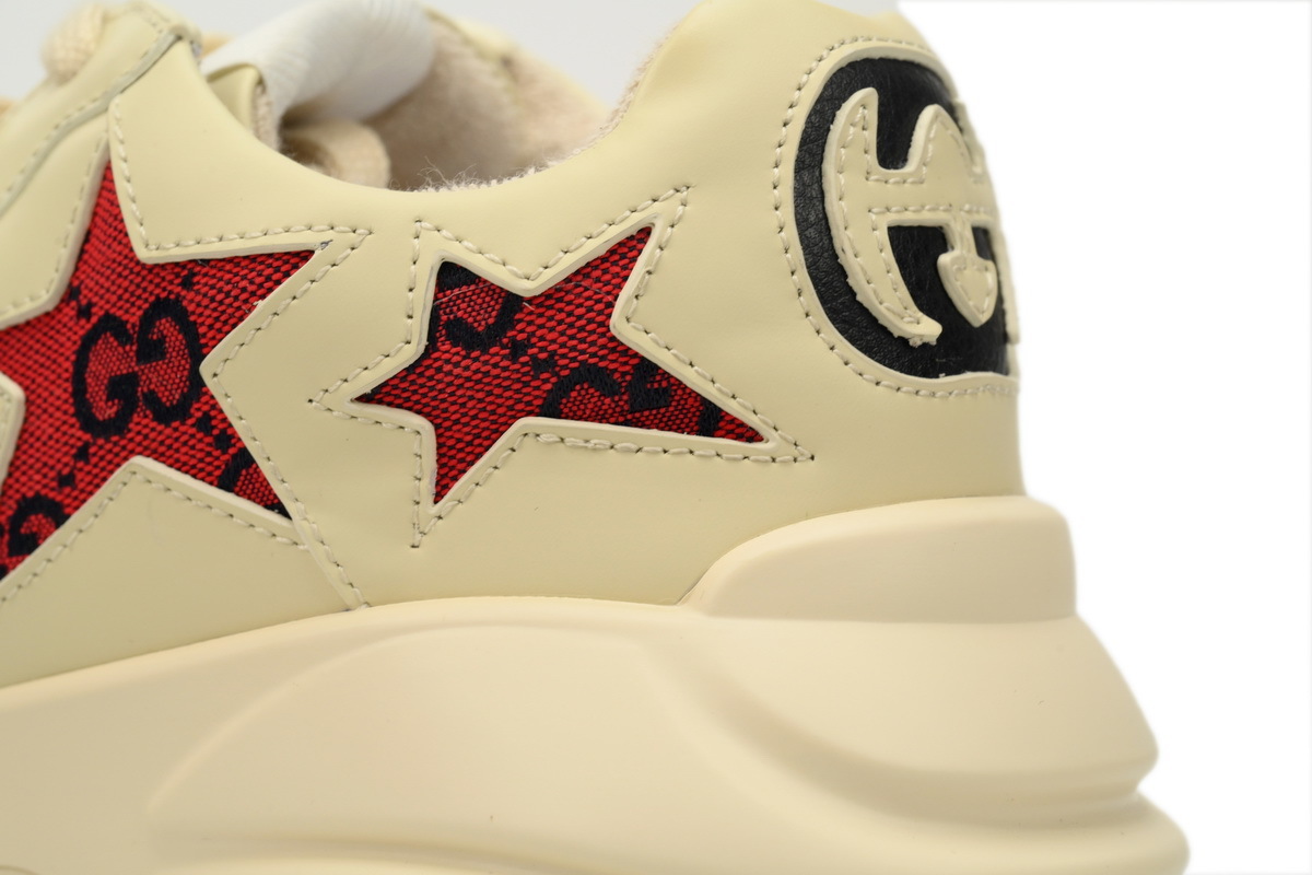 Red Star Beige Gucci Rhyton Leather Round Toe Lace-up Sneaker