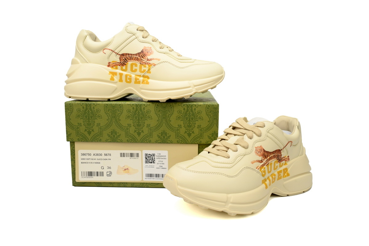 Tiger Print Gucci Rhyton Leather Lunar New Year Round Toe Lace-up Sneaker