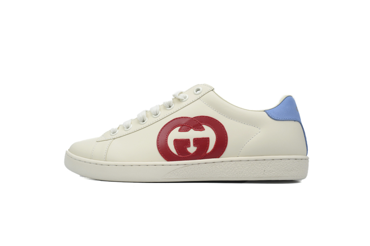 White Blue Logo GUCCI ACE E Interlocking G Casual Fashion Sneaker