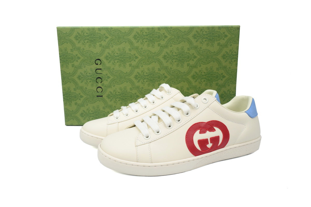 White Blue Logo GUCCI ACE E Interlocking G Casual Fashion Sneaker