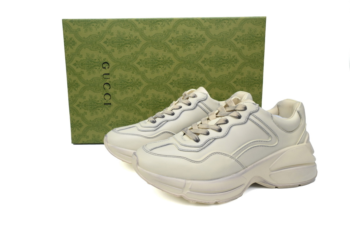 White Dirty Wash Gucci Rhyton Vintage Round Toe Lace-up Sneaker