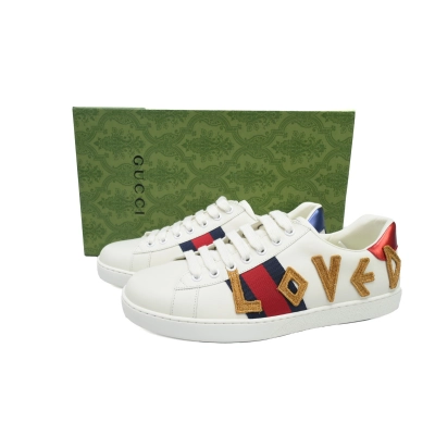 White Electric Embroidery GUCCI ACE E "LOVED" Embroidery Fashion Sneaker 02