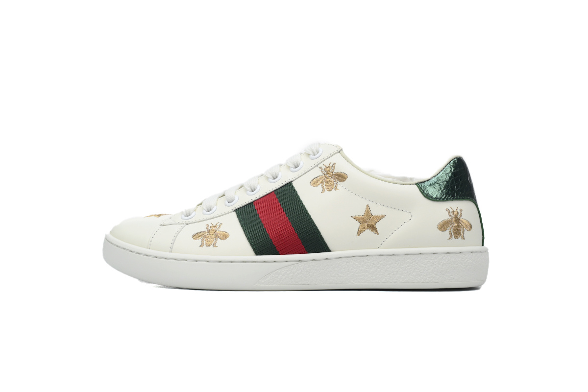 White Gold Bee GUCCI ACE E Small Bee Casual Fashion Sneaker