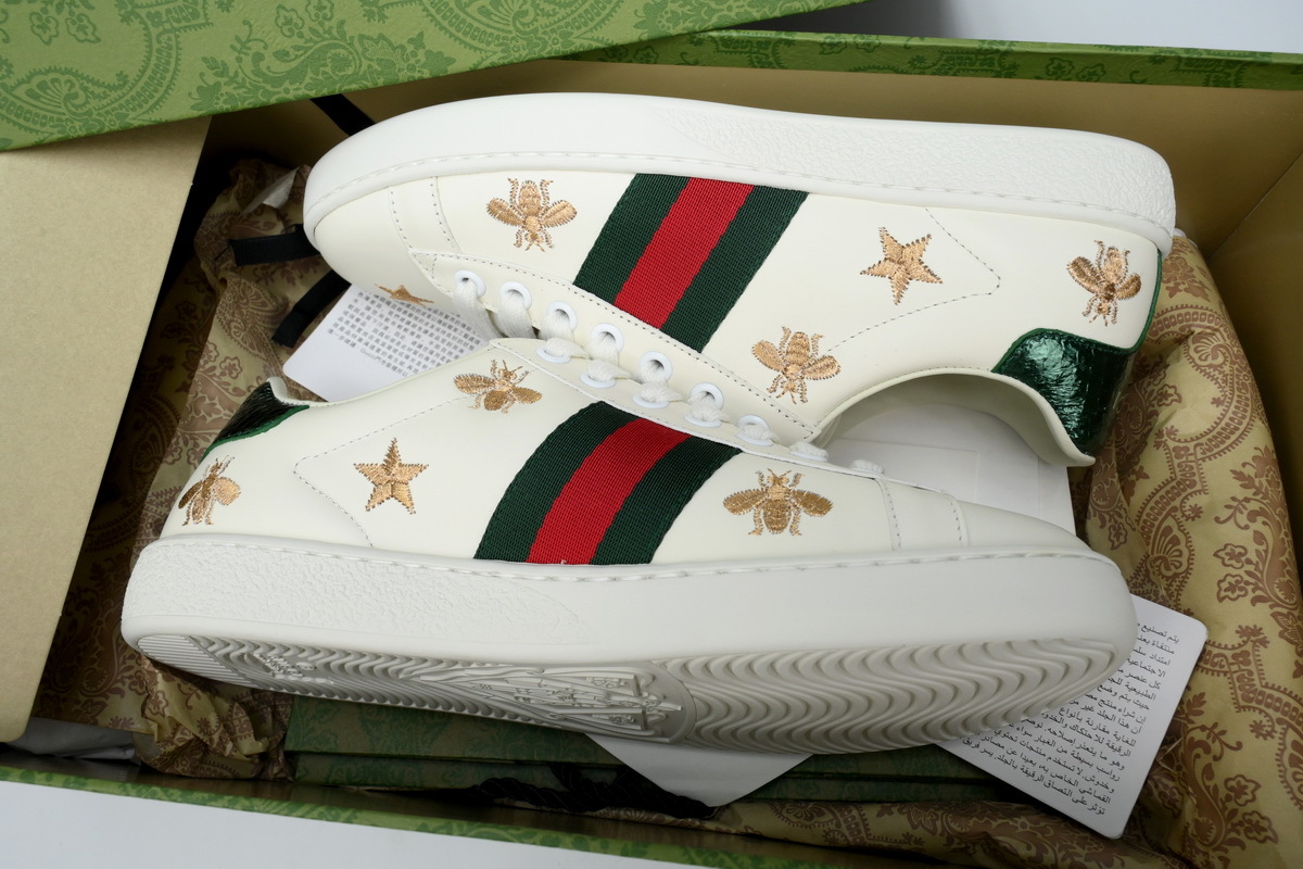 White Gold Bee GUCCI ACE E Small Bee Casual Fashion Sneaker