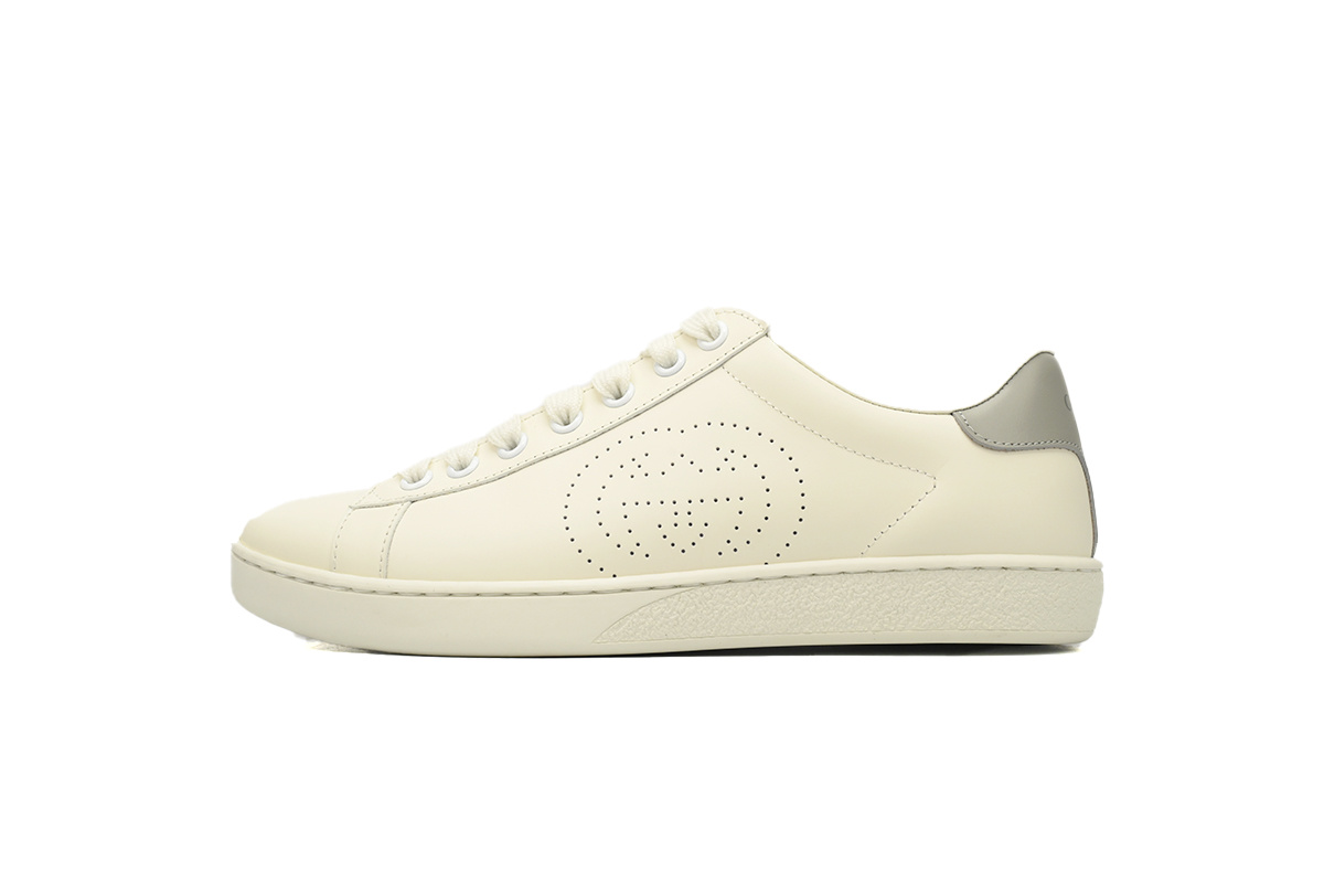White Grey Perforated GUCCI ACE E Calfskin Interlocking G Perforated Lace Sneaker