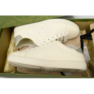 White Grey Perforated GUCCI ACE E Calfskin Interlocking G Perforated Lace Sneaker 02
