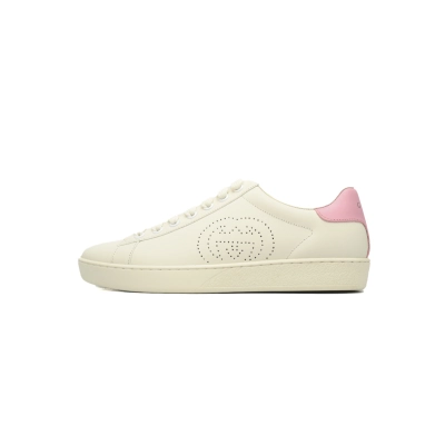 White Pink Perforated GUCCI ACE E Interlocking G Casual Fashion Sneaker 01
