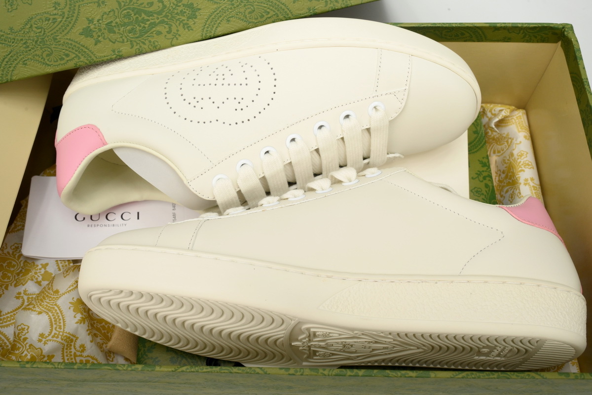 White Pink Perforated GUCCI ACE E Interlocking G Casual Fashion Sneaker