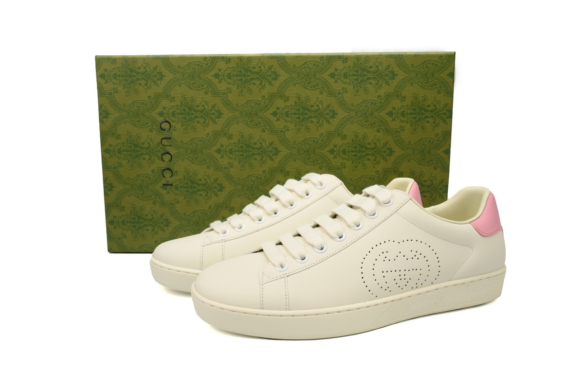 White Pink Perforated GUCCI ACE E Interlocking G Casual Fashion Sneaker