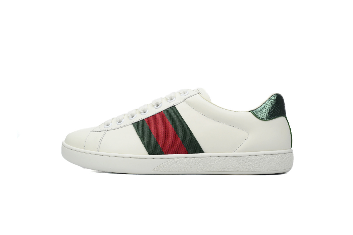 White Red Green Webbing GUCCI ACE E Leather Red Green Stripe Webbing Low-top Sneaker