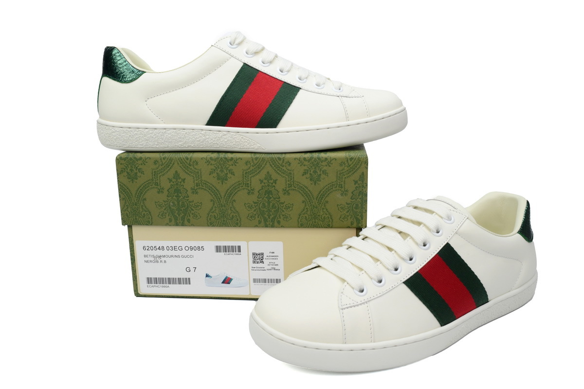 White Red Green Webbing GUCCI ACE E Leather Red Green Stripe Webbing Low-top Sneaker