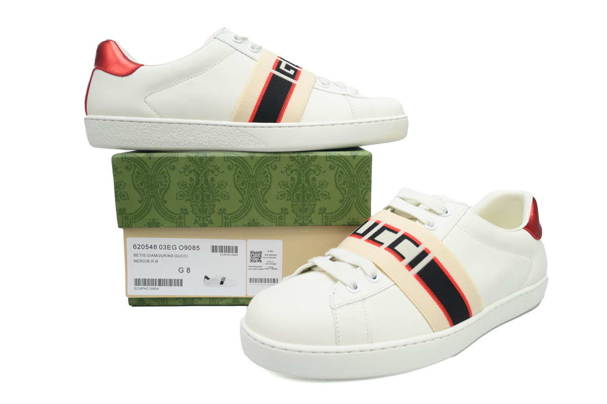 White Strap GUCCI ACE E Cowhide Gucci Stripe Fashion Sneaker