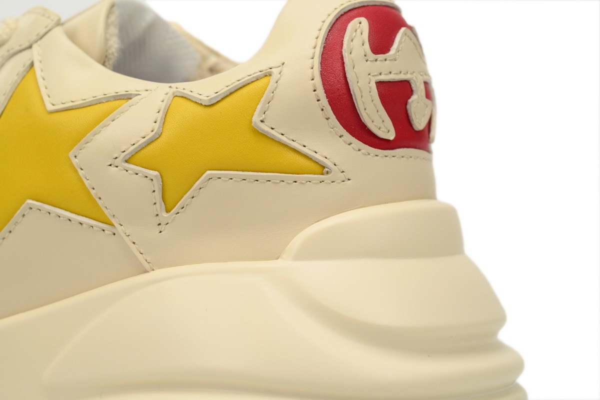 Yellow Star Beige Gucci Rhyton Leather Star Print Round Toe Lace-up Sneaker